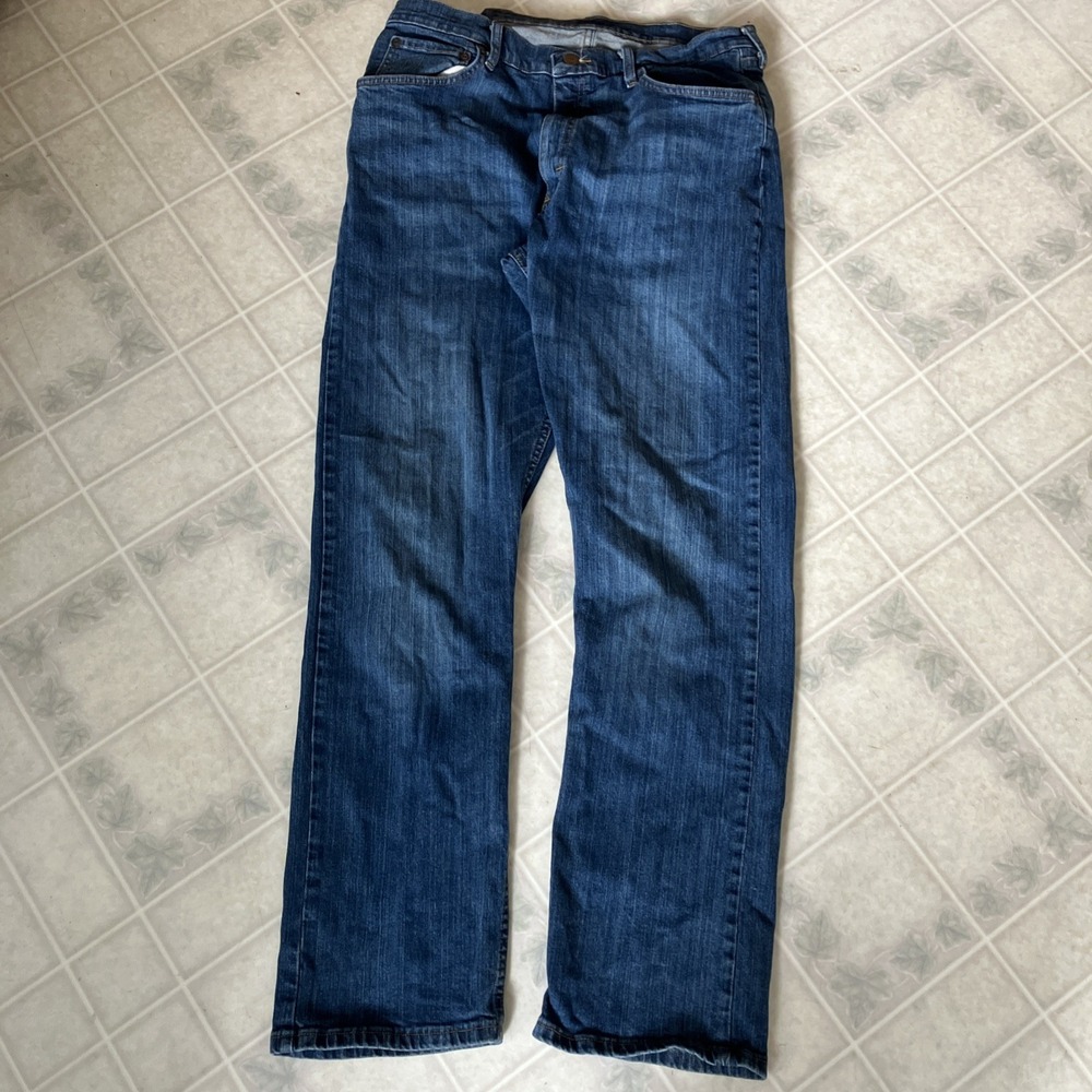 Men's Wrangler Relaxed Fit Straight Stretch Dark Blue Denim Jeans 32 x‎ 32